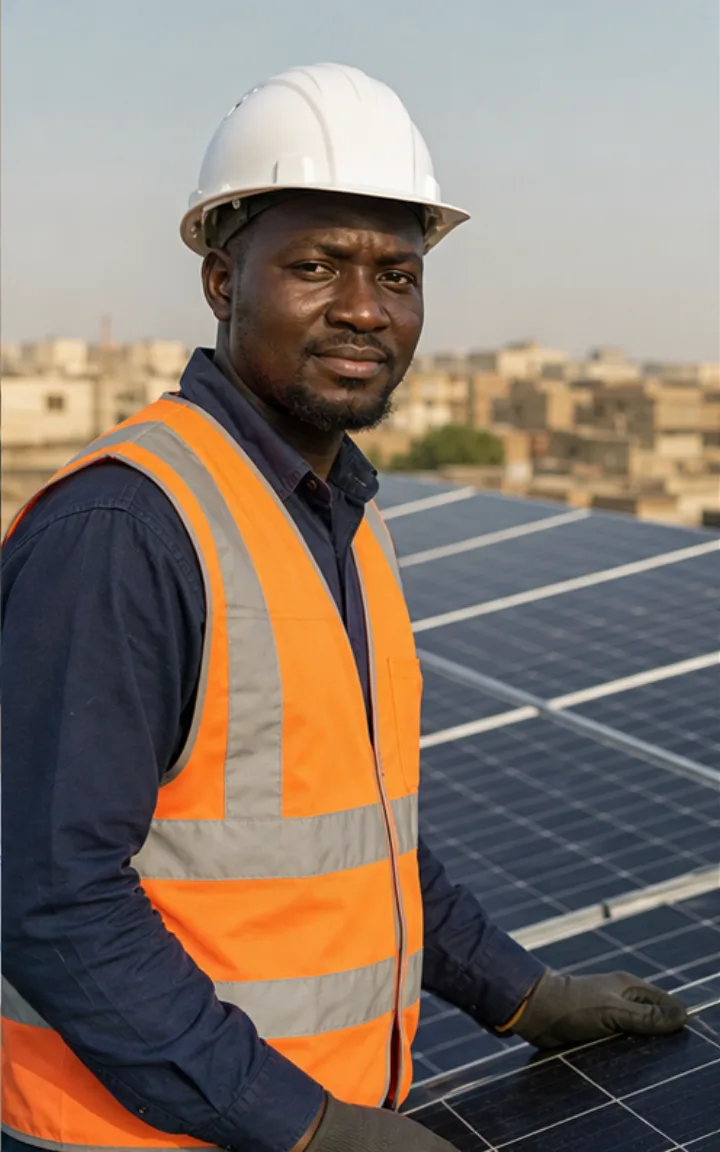 Technicien Sahel Tech sur une installation solaire